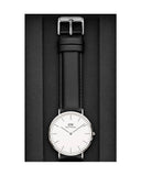 Daniel Wellington Dapper Sheffield White Dial Black Leather Strap Watch For Women - DW00100096
