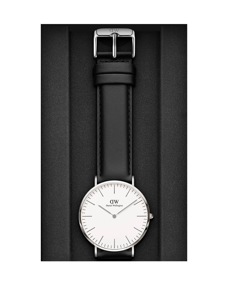 Daniel Wellington Classic Sheffield White Dial Black Leather Strap Watch For Men - DW0010003120