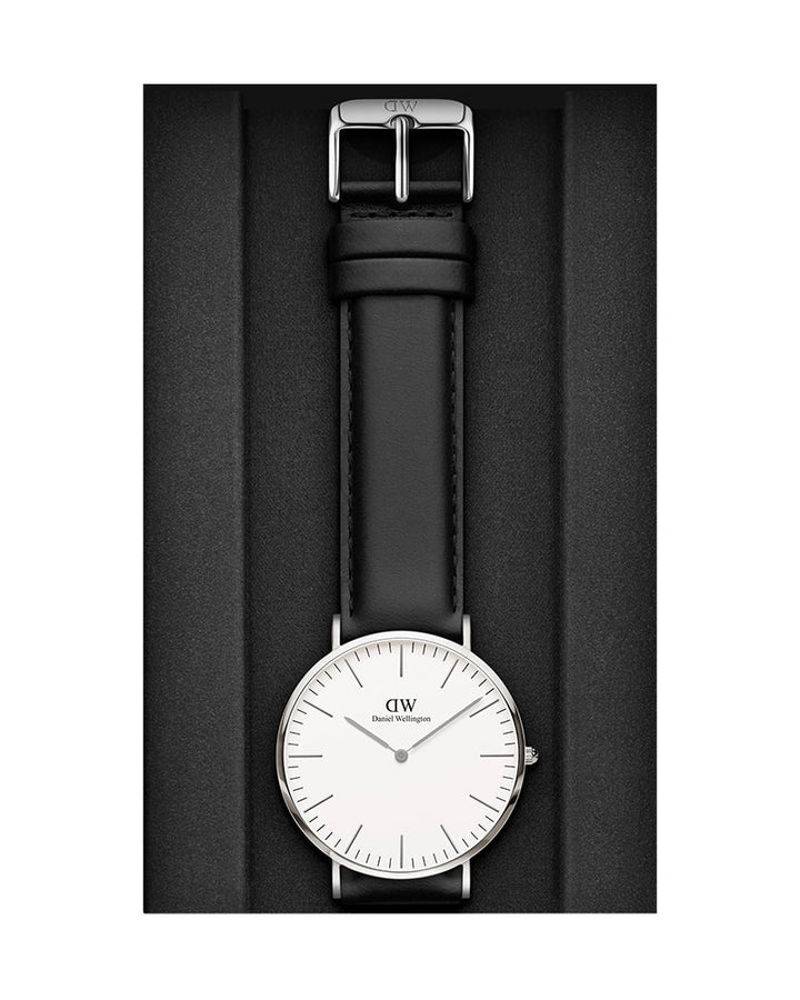 Daniel Wellington Classic Sheffield White Dial Black Leather Strap Watch For Men - DW0010003120