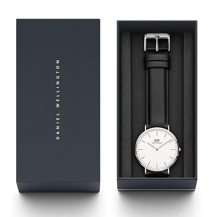 Daniel Wellington Classic Reading White Dial Black Leather Strap Watch For Women - DW00100058