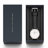 Daniel Wellington Classy Sheffield White Dial Black Leather Strap Watch For Women - DW00100068