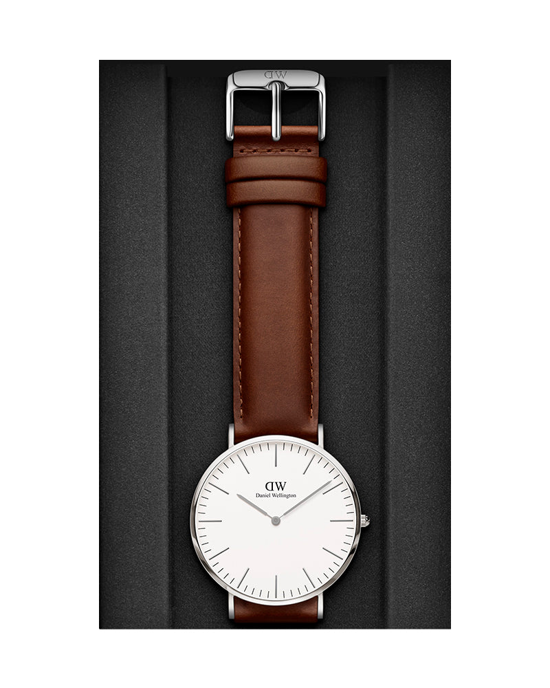 Daniel Wellington Classic St Mawes White Dial Brown Leather Strap Watch For Men - DW00100021