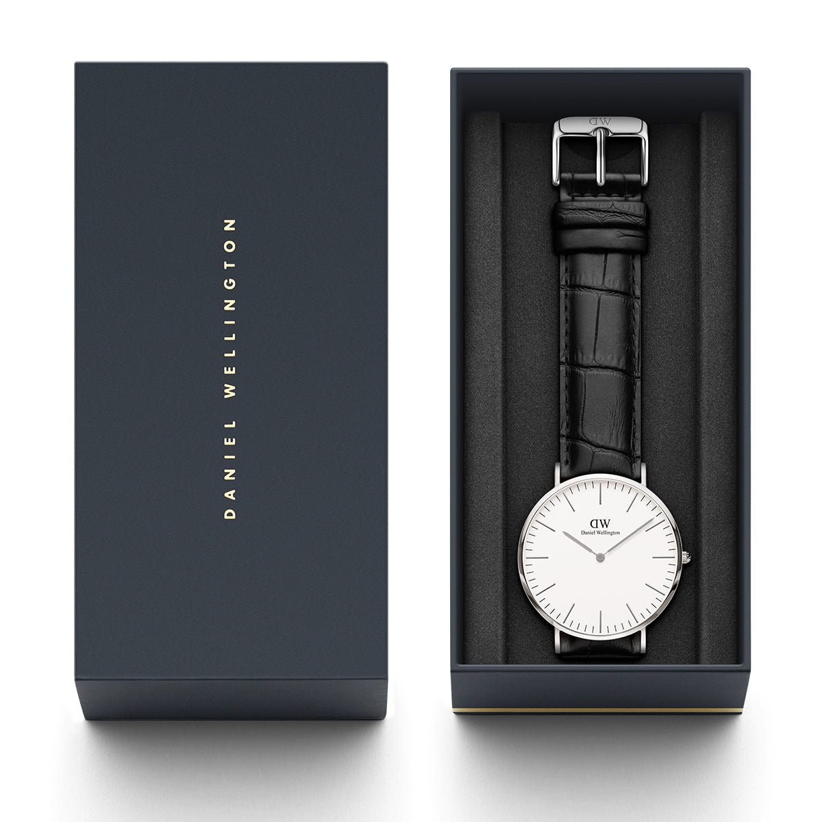 Daniel Wellington Classic York White Dial Black Leather Strap Watch For Men - DW00100025