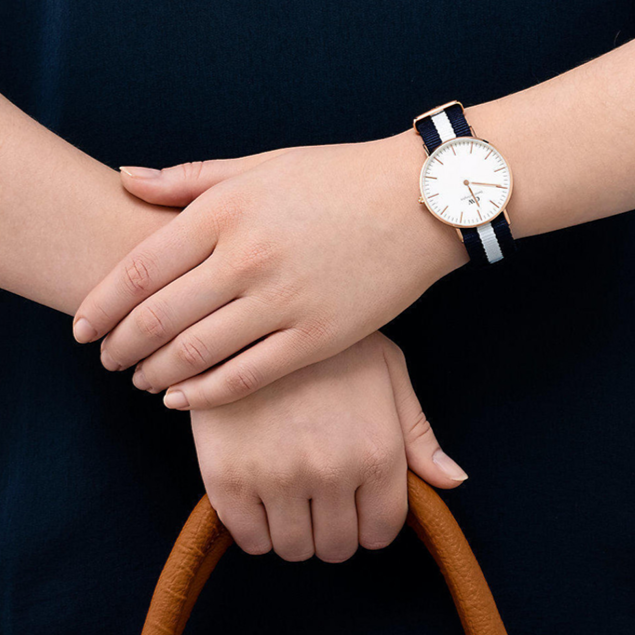 Daniel Wellington Classic Glasgow White Dial Two Tone NATO Strap Watch For Women - DW00100031