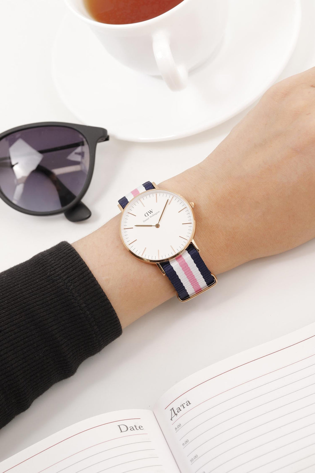 Daniel Wellington Classic South Hampton White Dial Two Tone Nylon Strap Watch For Women - DW00100034