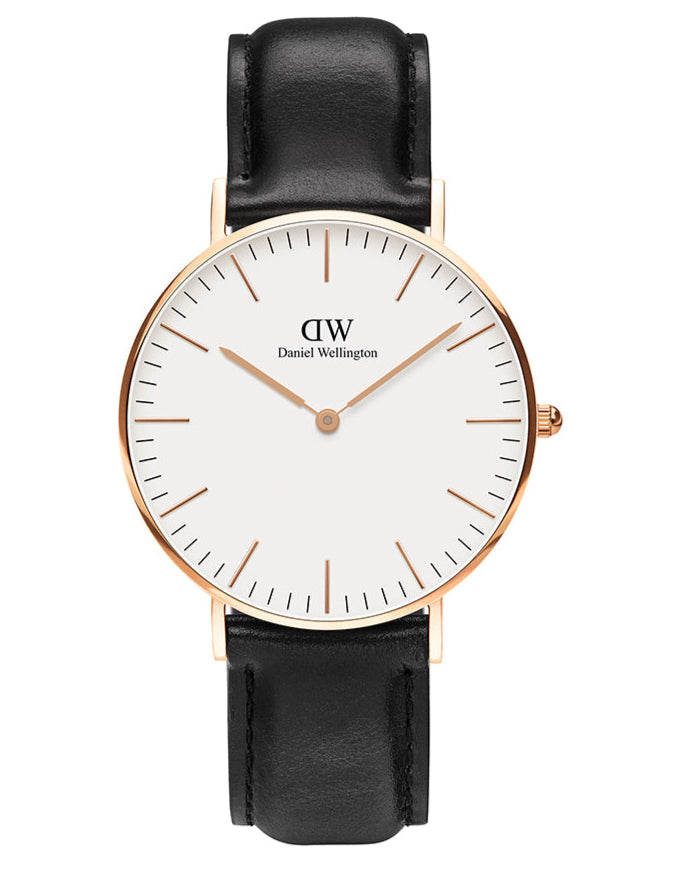 Daniel Wellington Classic Sheffield White Dial Black Leather Strap Watch for Women - DW00100036