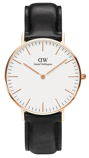 Daniel Wellington Classic Sheffield White Dial Black Leather Strap Watch for Women - DW00100036