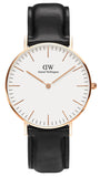 Daniel Wellington Classic Sheffield White Dial Black Leather Strap Watch for Women - DW00100036