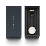 Daniel Wellington Classic Sheffield White Dial Black Leather Strap Watch for Women - DW00100036