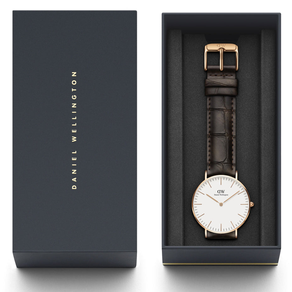 Daniel Wellington Classic York White Dial Brown Leather Strap Watch For Women - DW00100038