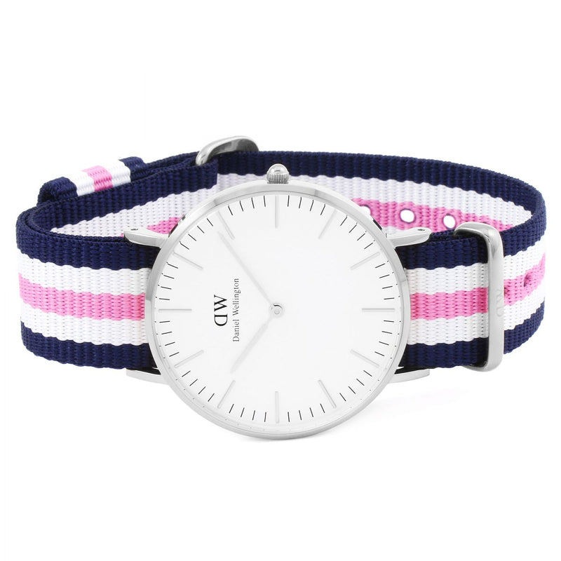 Daniel Wellington Classic Southampton White Dial Three Tone Nylon Strap Watch For Women - DW00100050
