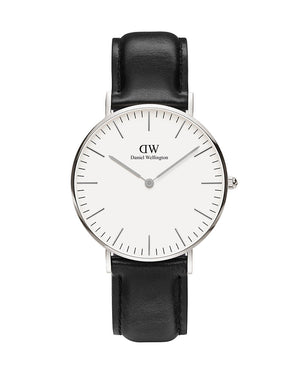 Daniel Wellington Classic Petite York White Dial Black Leather Strap Watch For Women - DW00100188