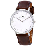 Daniel Wellington Classic Bristol White Dial Brown Leather Strap Watch For Women - DW00100056