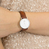 Daniel Wellington Classy St Mawes White Dial Brown Leather Strap Watch For Women - DW00100067