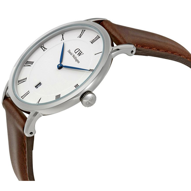 Daniel Wellington Dapper Bristol White Dial Brown Leather Strap Watch For Women - DW00100098