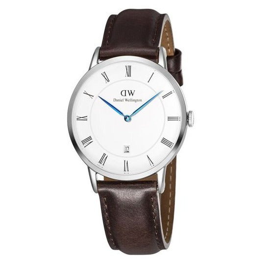 Daniel Wellington Dapper Bristol White Dial Brown Leather Strap Watch For Women - DW00100090