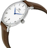Daniel Wellington Dapper Bristol White Dial Brown Leather Strap Watch For Women - DW00100098