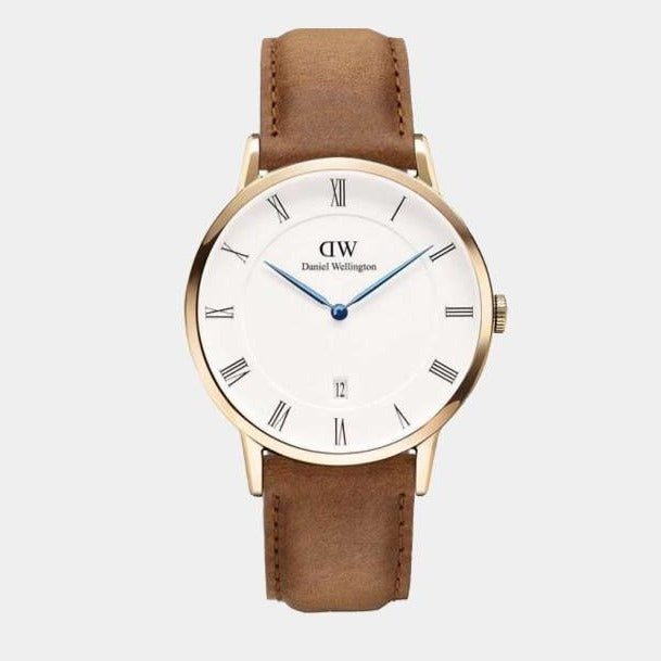 Daniel Wellington Dapper Durham White Dial Brown Leather Strap Watch For Men - DW00100115