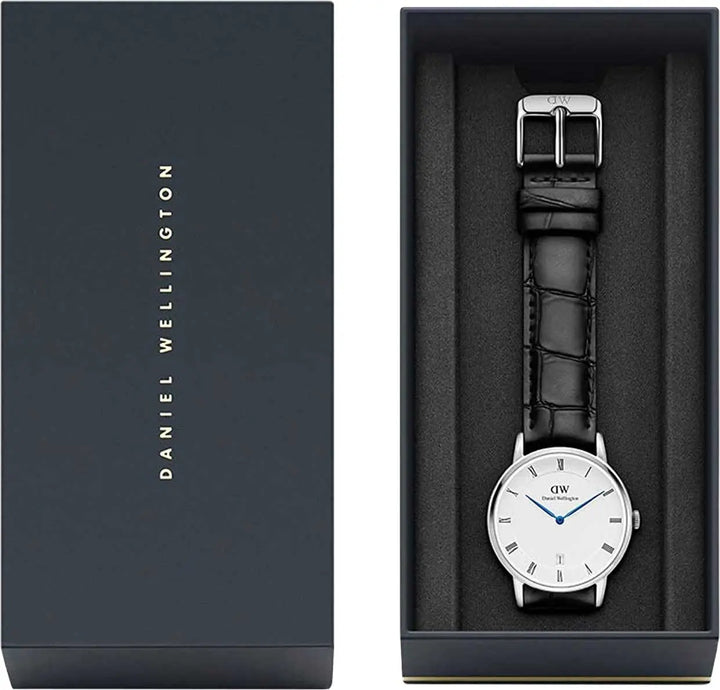 Daniel Wellington Dapper Reading Quartz White Dial Black Leather Strap Watch For Women - DW00100117