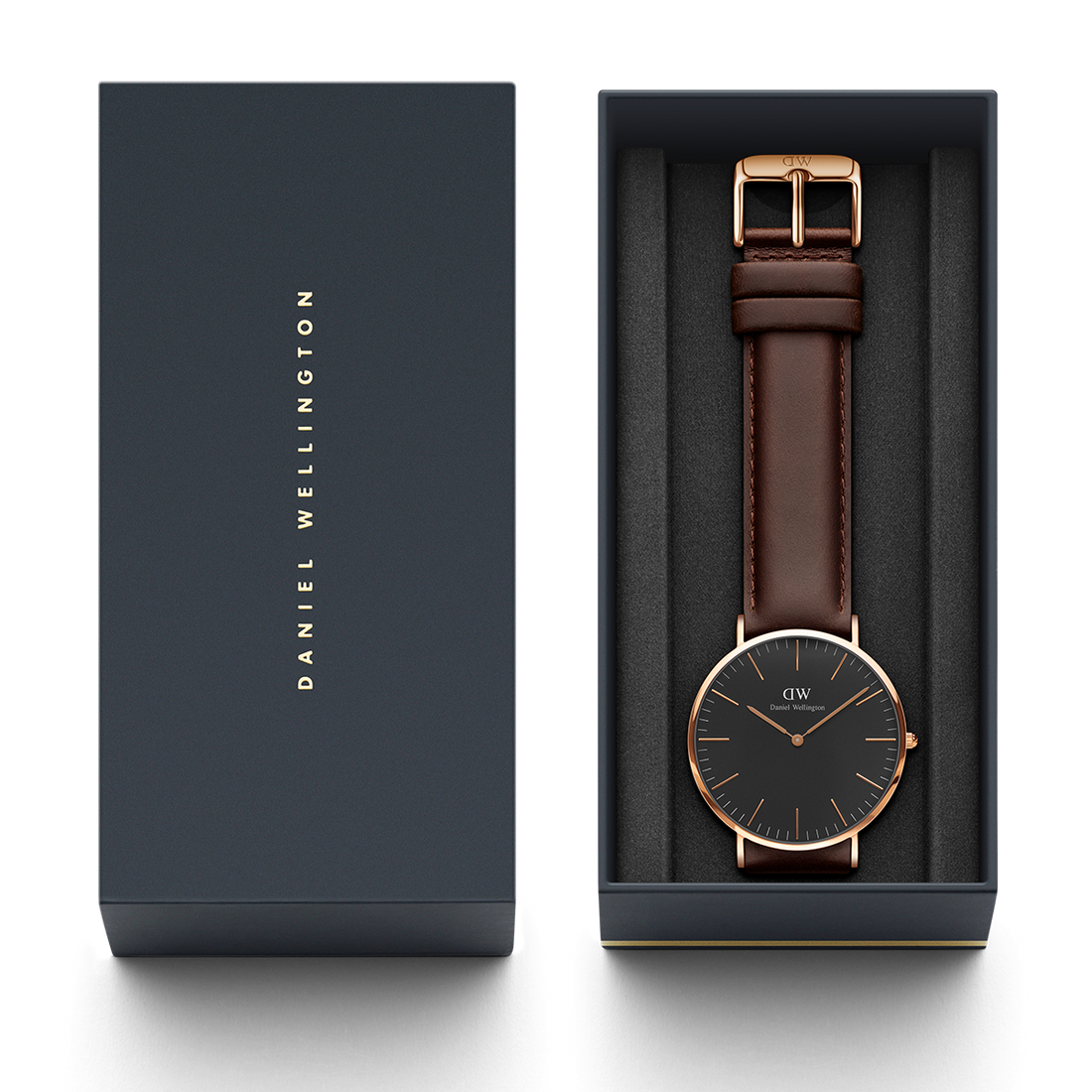 Daniel Wellington Bristol Black Dial Brown Leather Strap Watch For Men - DW00100125