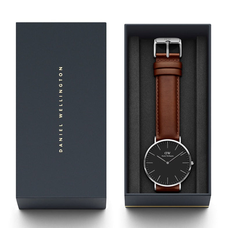 Daniel Wellington Classic St Mawes Black Dial Brown Leather Strap Watch For Men - DW00100130