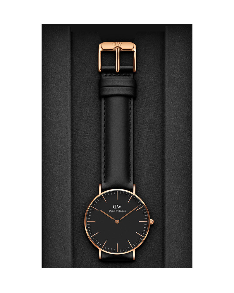 Daniel Wellington Classic Sheffield 36 Black Leather Strap Black Dial Quartz Watch For Womens - DW00100139