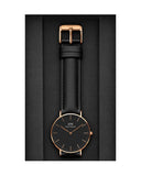 Daniel Wellington Classic Sheffield 36 Black Leather Strap Black Dial Quartz Watch For Womens - DW00100139