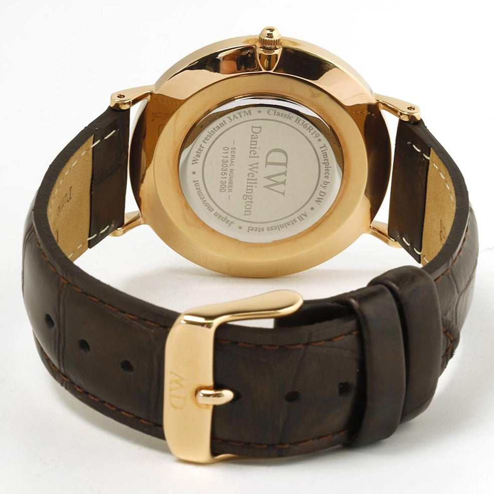 Daniel Wellington Classic York Black Dial Brown Leather Strap Watch For Women - DW00100140