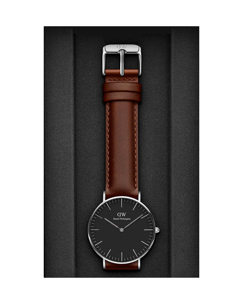 Daniel Wellington Classic Durham Black Dial Brown Leather Strap Watch For Women - DW00100142