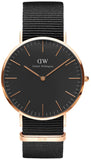 Daniel Wellington Classic Cornwall Black Dial Black Nylon Strap Watch For Women - DW00100148