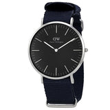 Daniel Wellington Classic Cornwall Black Dial Black Nylon Strap Watch For Women - DW00100149