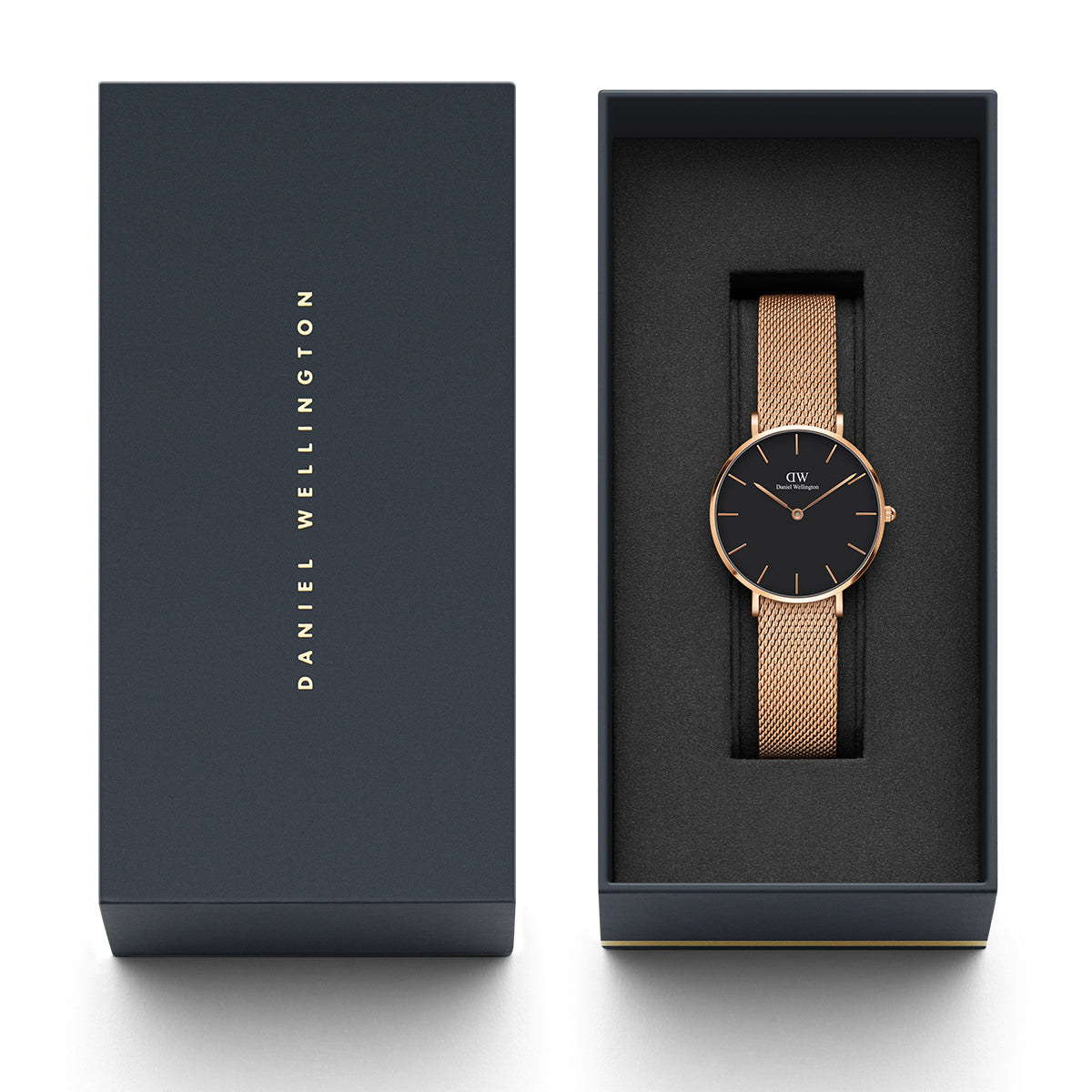 Daniel Wellington Classic Melrose Black Dial Rose Gold Mesh Bracelet Watch For Women - DW00100161