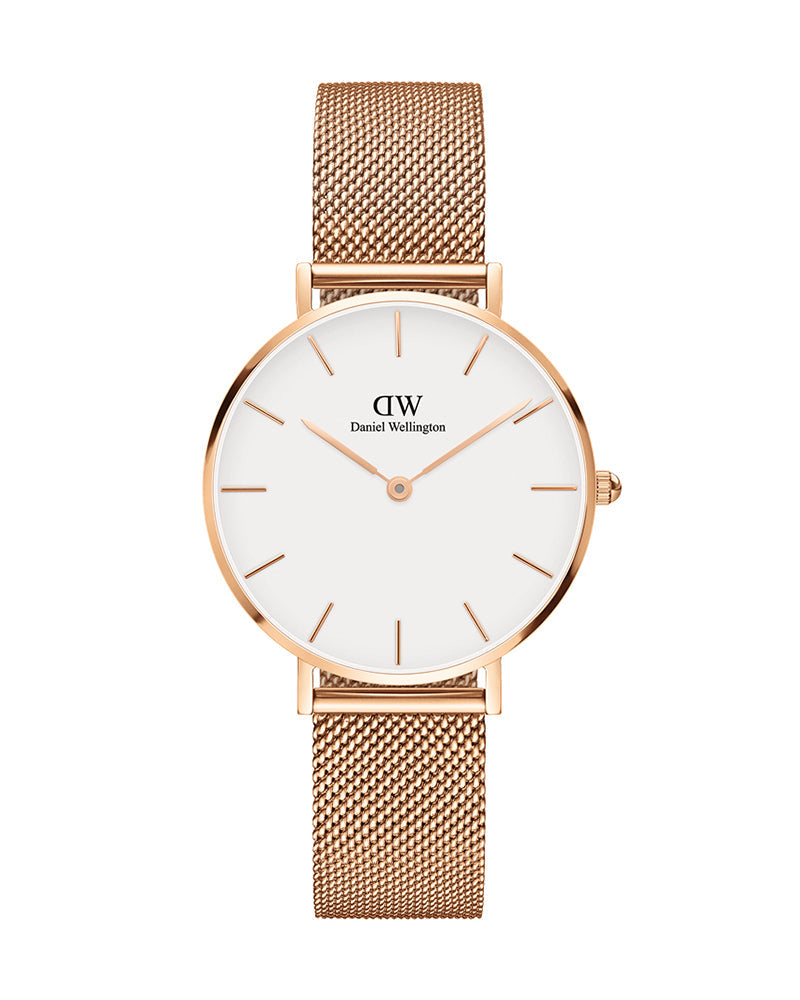 Daniel Wellington Classic Petite Melrose White Dial Rose Gold Mesh Bracelet Watch For Women - DW00100163
