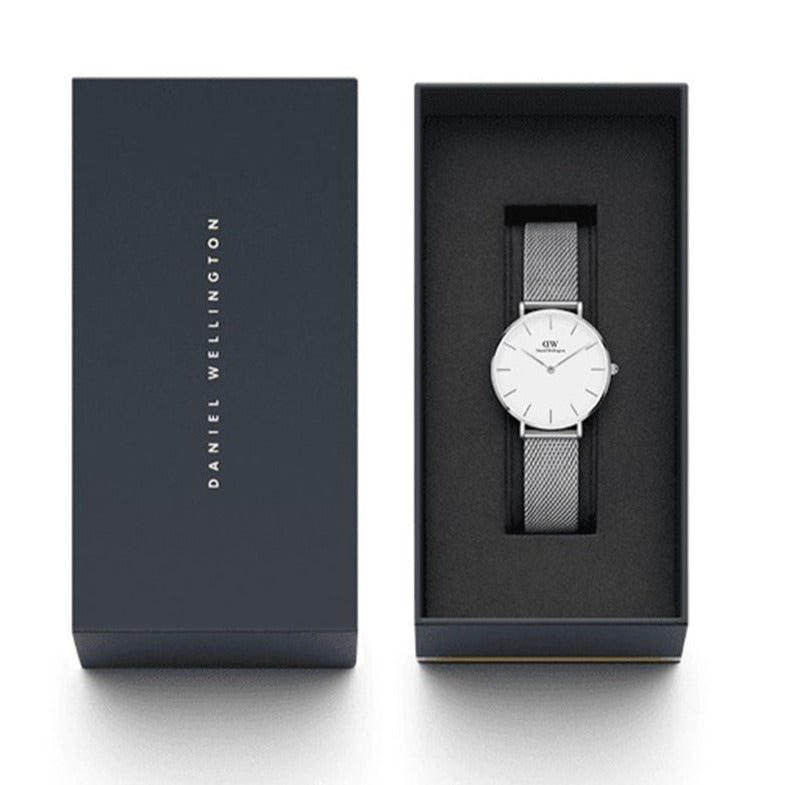 Daniel Wellington Petite Sterling White Dial Silver Mesh Bracelet Watch For Women - DW00100164