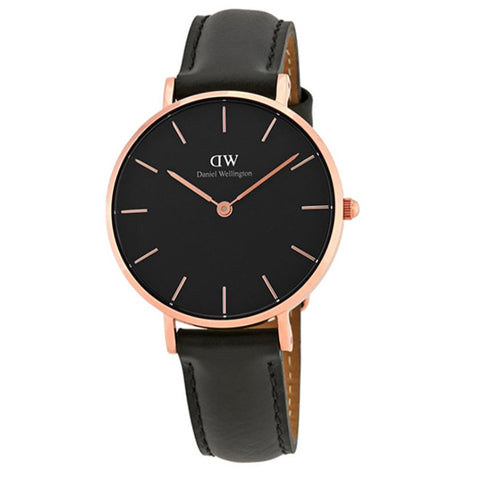 Daniel Wellington Petite Sheffield Black Dial Black Leather Strap Watch For Women - DW00100168
