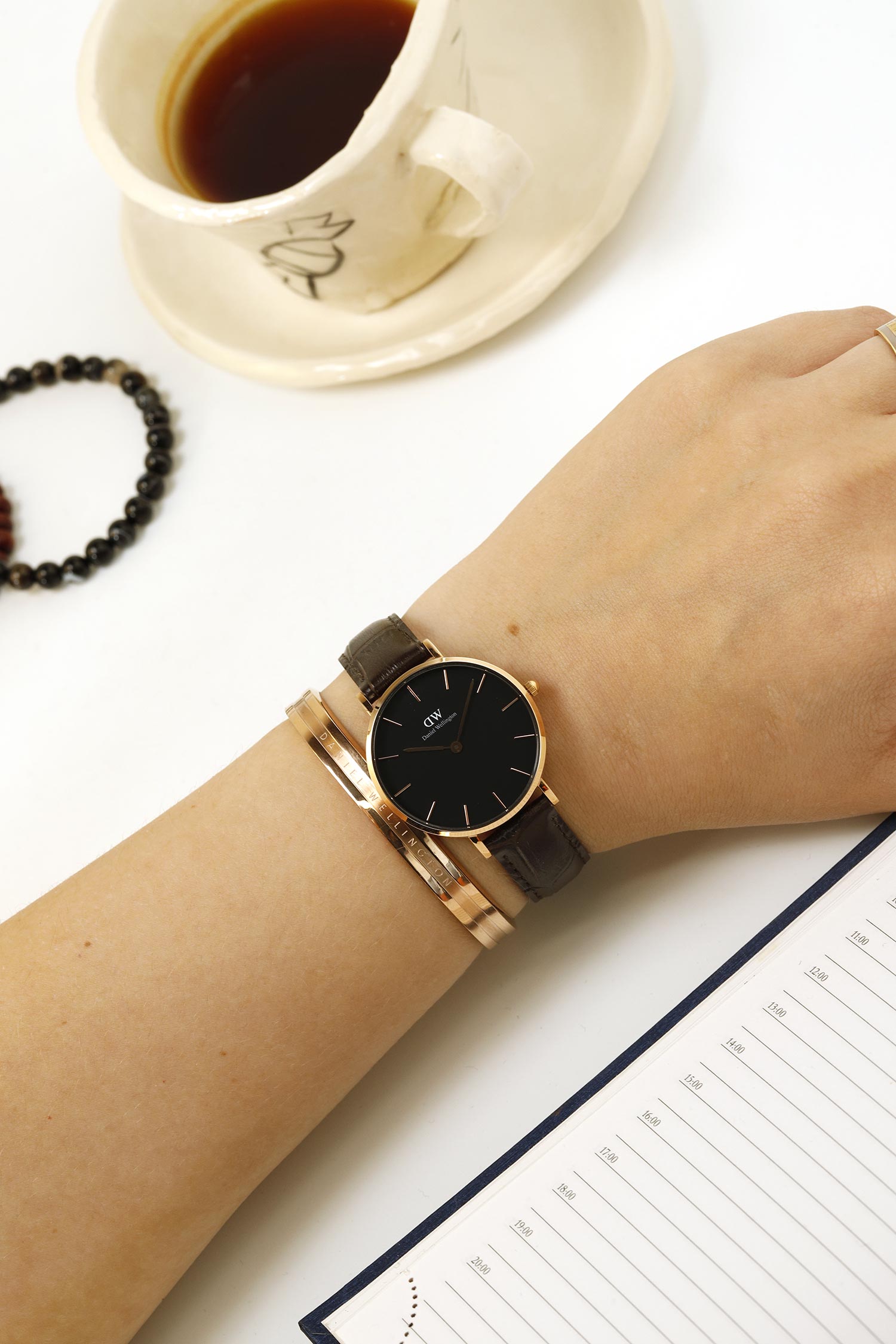 Daniel Wellington Classic Petite York Black Dial Brown Leather Strap Watch For Women - DW00100170