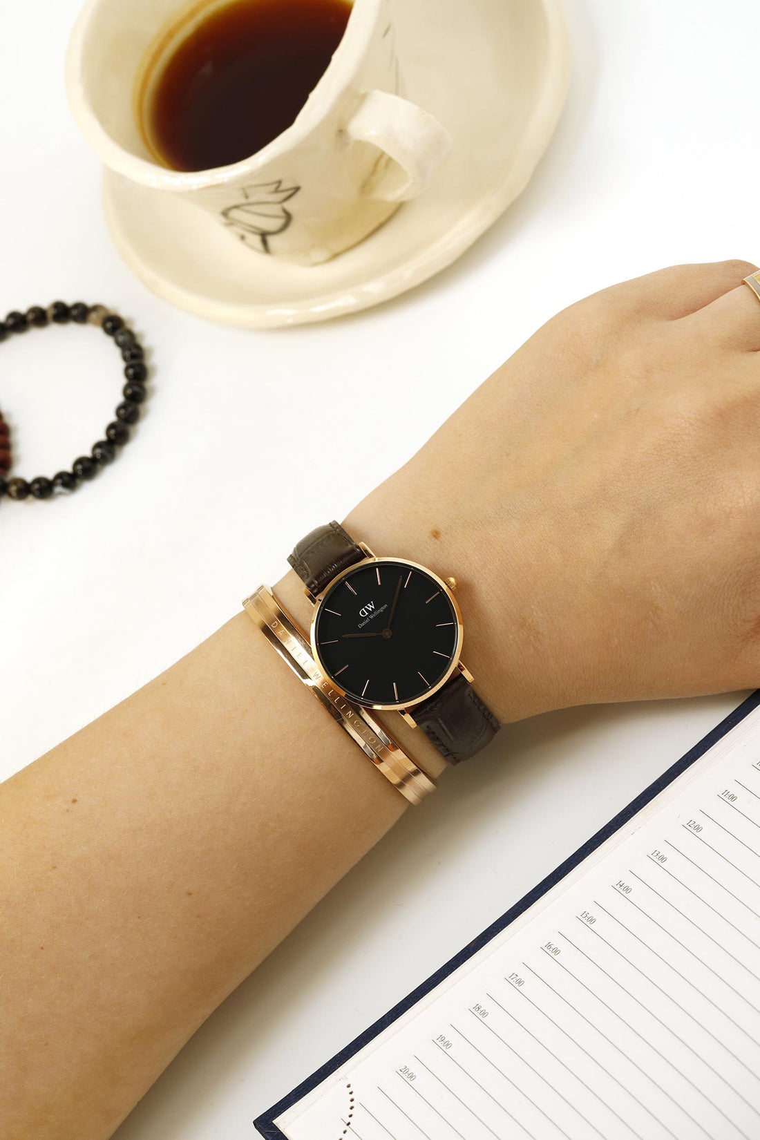 Daniel Wellington Classic Petite York Black Dial Brown Leather Strap Watch For Women - DW00100170