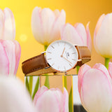 Daniel Wellington Petite Durham White Dial Brown Leather Strap Watch For Women - DW00100172