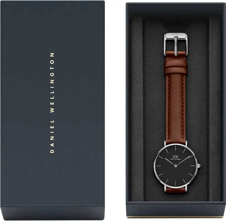 Daniel Wellington Classic Petite St Mawes Black Dial Brown Leather Strap Watch For Women - DW00100181