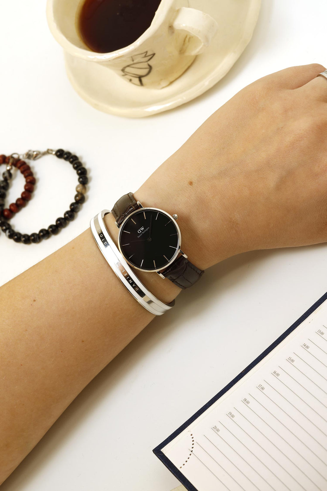 Daniel Wellington Classic Petite York Black Dial Brown Leather Strap Watch For Women - DW00100182