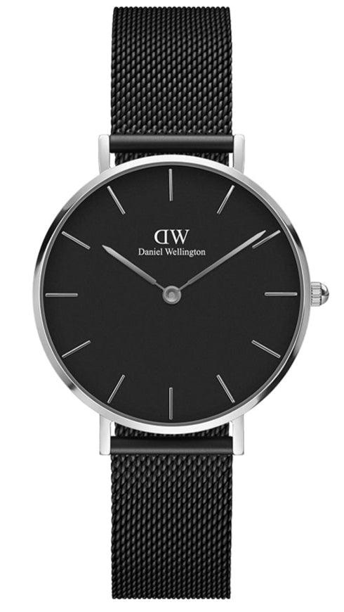 Daniel Wellington Petite Ashfield Black Dial Black Mesh Strap Watch For Women - DW00100202