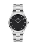 Daniel Wellington Iconic Link Black Dial Silver Steel Strap Watch for Women - DW00100204