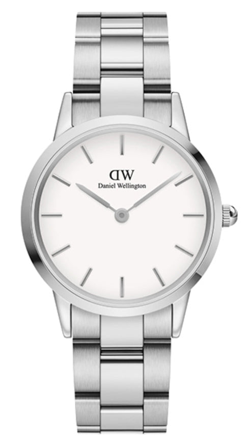 Daniel Wellington Iconic Link White Dial Silver Steel Strap Watch For Women - DW00100205