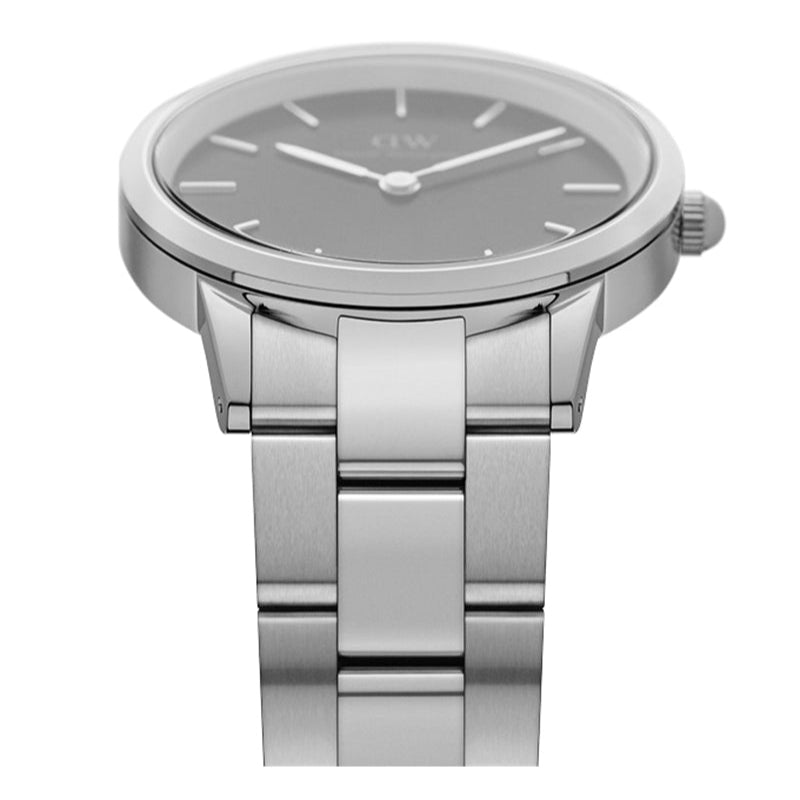 Daniel Wellington Iconic Link Black Dial Silver Steel Strap Watch For Women - DW00100206