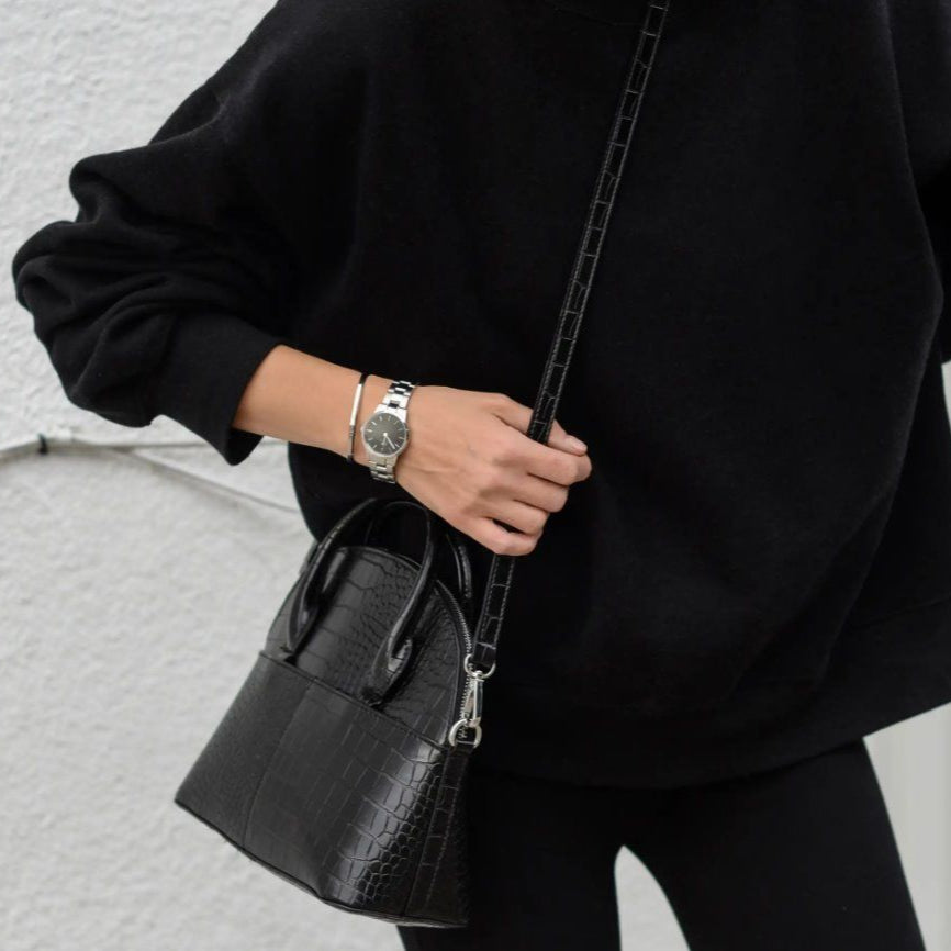 Daniel Wellington Iconic Link Black Dial Silver Steel Strap Watch For Women - DW00100206