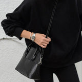 Daniel Wellington Iconic Link Black Dial Silver Steel Strap Watch For Women - DW00100206