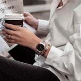 Daniel Wellington Iconic Link Black Dial Silver Steel Strap Watch For Women - DW00100206