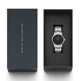 Daniel Wellington Iconic Link Black Dial Silver Steel Strap Watch For Women - DW00100206