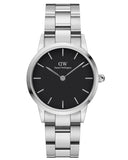 Daniel Wellington Iconic Link Black Dial Silver Steel Strap Watch For Women - DW00100208