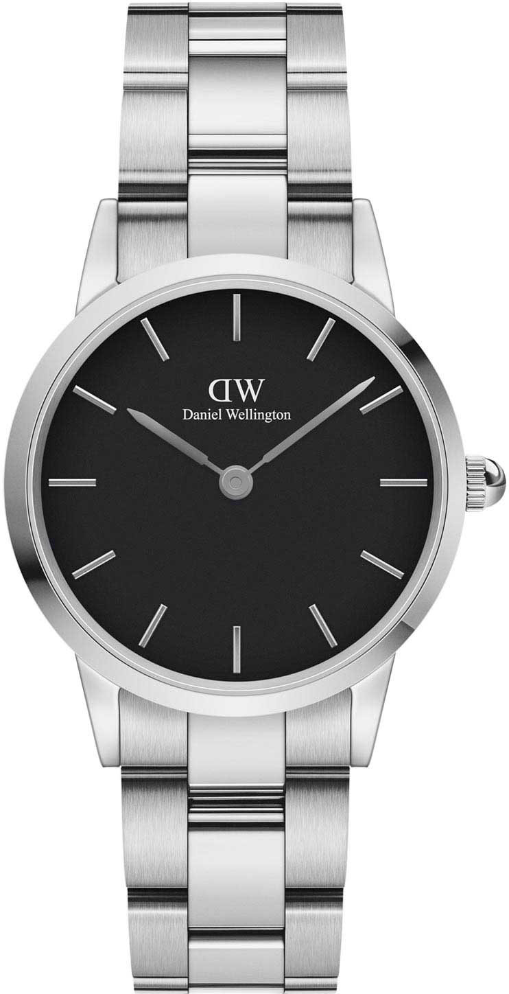 Daniel Wellington Iconic Link Black Dial Silver Steel Strap Watch For Women - DW00100208